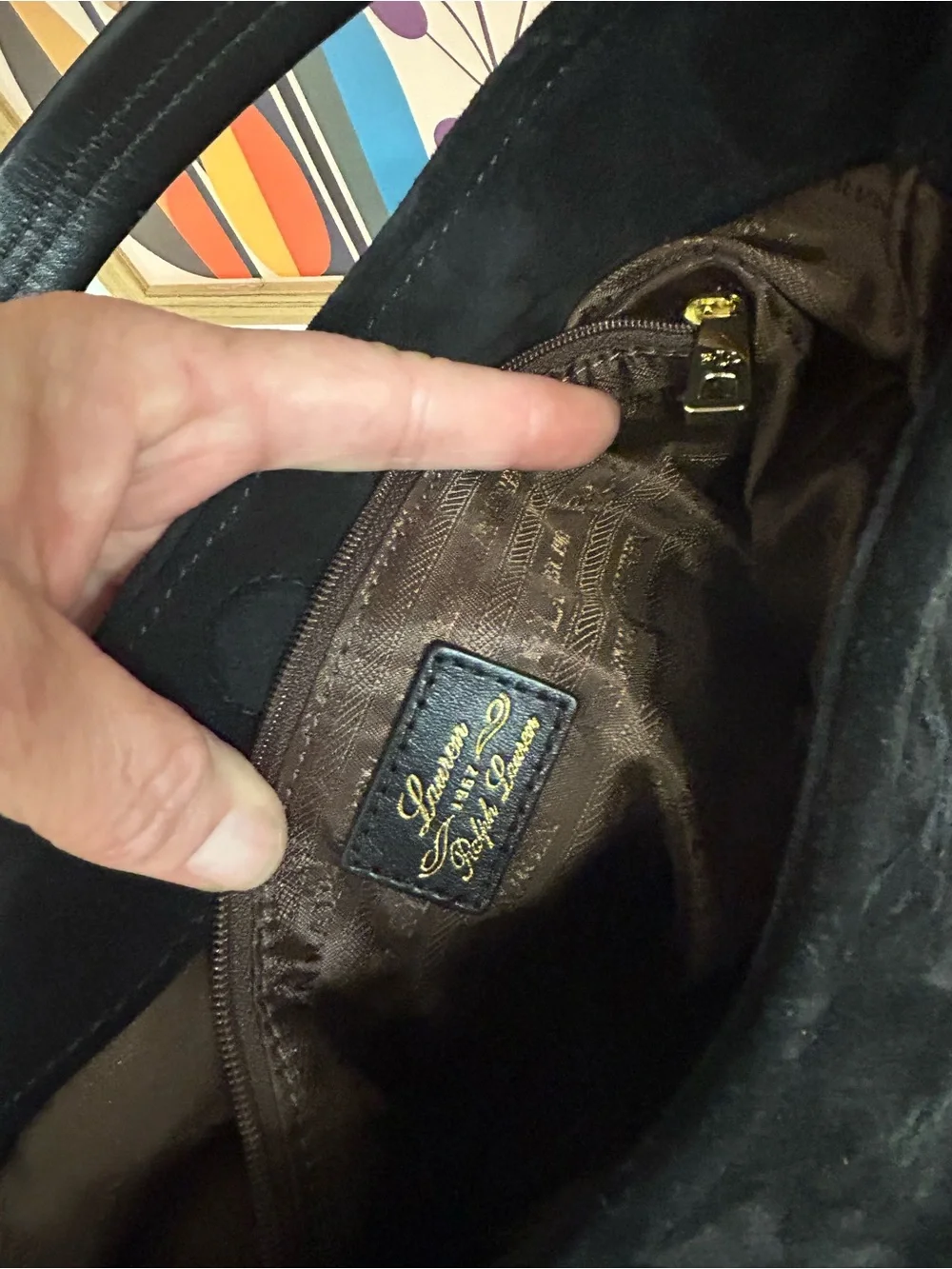 NWOT Ralph Lauren Indian Cove black suede hobo